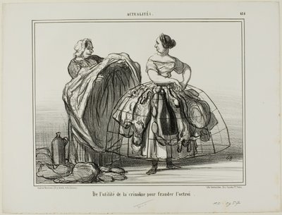 Krinolinens anvendelighed, når man snyder tolderne, opslag 414 fra Actualités af Honoré Victorin Daumier