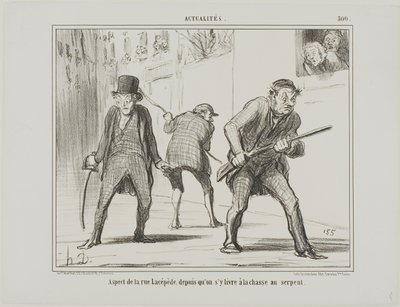 Udsigt over rue Lacépède under jagten på en slange, plade 500 fra Actualités af Honoré Victorin Daumier