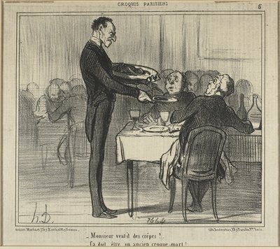 "Vil Monsieur have nogle crêpes... Han må have været bedemand", plade fem fra Croquis Parisiens (Parisiske skitser) af Honoré Victorin Daumier