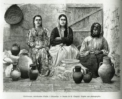 Kristne, oliehandlere i Jerusalem. Indgravering af H.Chapuis, til illustration af La Syria d