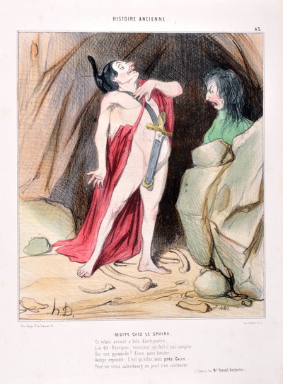 Kunstværk af Honore Daumier (1808-1879). Oldtidshistorie Ødipus i sfinksen. ALCAZARENS BIBLIOTEK, MARSEILLE af Honoré Daumier