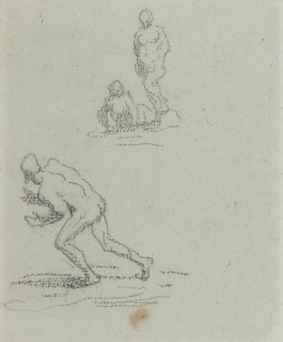 Bathers (sort kridt på grønt papir) af Honore Daumier