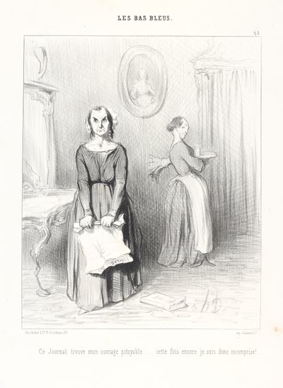 Denne avis finder mit værk ynkeligt... endnu en gang bliver jeg altså misforstået! Tavle 38 fra serien De lærde kvinder fra tidsskriftet Le Charivari af Honoré Daumier