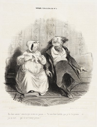 Sig mig, skat! Tror du, det bliver en dreng? af Honoré Daumier