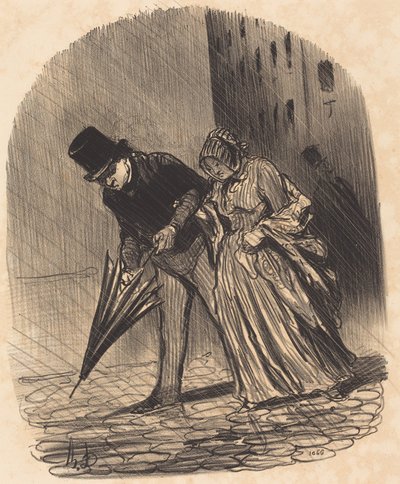 Ulempe ved en alt for kompliceret paraply med fjedre af Honoré Daumier
