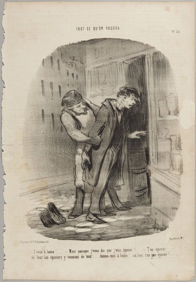 Jeg vil have noget at drikke!..., nummer 36 fra serien »Alt, hvad man vil« fra Le Charivari af Honoré Daumier
