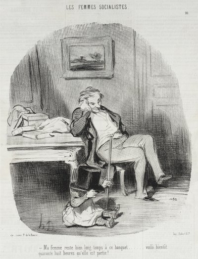 Min kone bliver meget længe ved denne banket... af Honoré Daumier