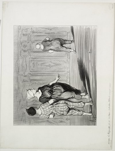 De badende, plade 15: Det er hende igen, en smuk mode, Madame Coquardeau! af Honoré Daumier
