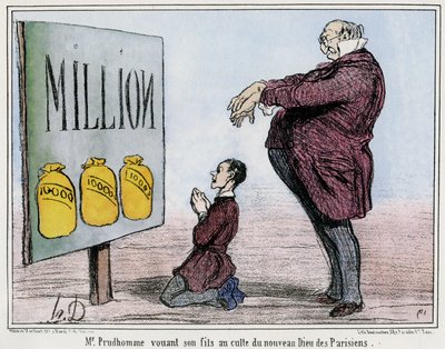 Prudhomme dedikerer sin søn til dyrkelsen af den nye parisiske gud af Honore Daumier
