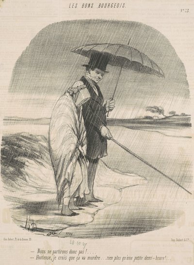 Så vi rejser altså ikke! - Hortense, jeg tror, den bider på ... Ikke mere end en lille halv time! af Honoré Daumier