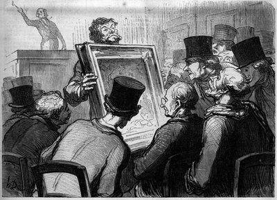 Malende elskere på Hotel Bouillon. Tegneserie af Honore Daumier (1808-1879). Gravering i "Le Monde Illustré" nr. 250 af 25. januar. af Honore Daumier