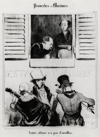 Ordsprog og maksimer: sulten mave har ingen ører. Illustration af Honore Daumier (1808-1879). Karikatur 1800-tallet, Musee Carnavalet, Paris. af Honoré Daumier