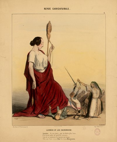 Karikaturtidsskrift nr. 9: Lucretia og borggreverne. Lucretia i vore dage, ved en lykkeligere skæbne... af Honoré Daumier