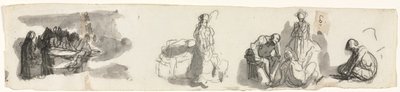 Studieark med en gruppe på fire figurer til højre (recto) af Honoré Daumier