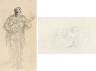 Syngende guitarist (rekto); Tilbagelænet kvinde læner sig op ad sin arm (verso) af Honoré Daumier