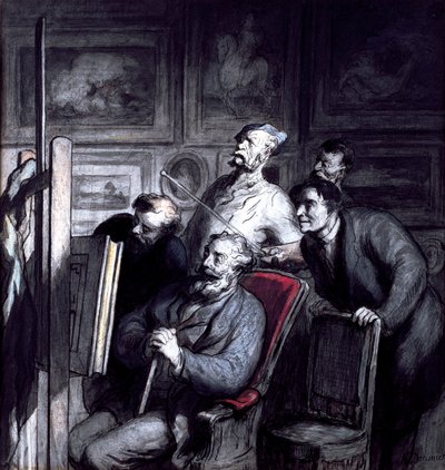 Amatørerne, efter 1862 (farveblyant, m/c blæk og gouache på papir) af Honoré Daumier