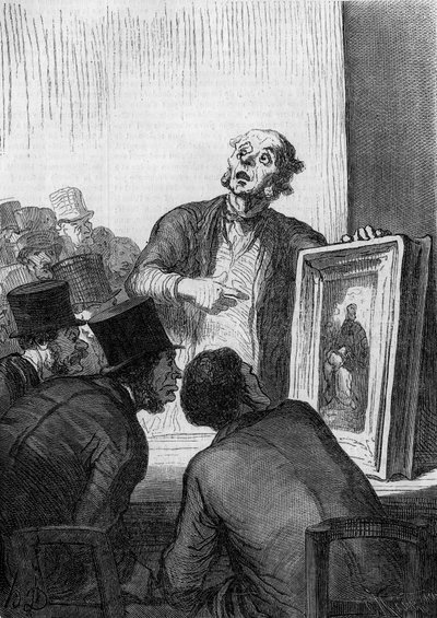 Auktionshuset: kunsteksperten. Karikatur af Honore Daumier (1808-1879). Indgravering i "" Le Monde Illustré"" nr. 308 af 7. marts af Honoré Daumier