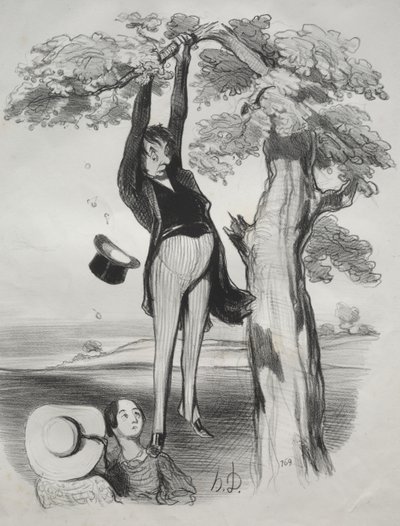 Farerne ved at ryste et blommetræ for kraftigt (når man er en voksen mand) af Honoré Daumier
