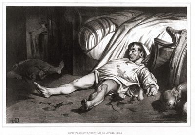 Massakren i rue Transnonain den 14/04/1834 (litografi) 1837 af Honoré Daumier