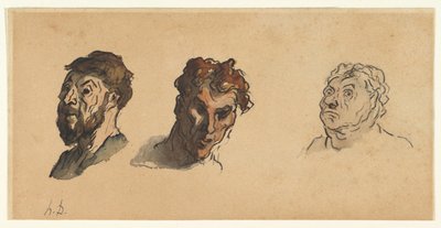 Drei männliche Köpfe af Honoré Daumier