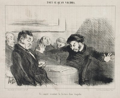 En komité lytter til oplæsningen af en tragedie af Honoré Daumier