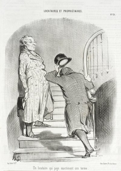 En lejer, der betaler sin husleje punktligt af Honoré Daumier