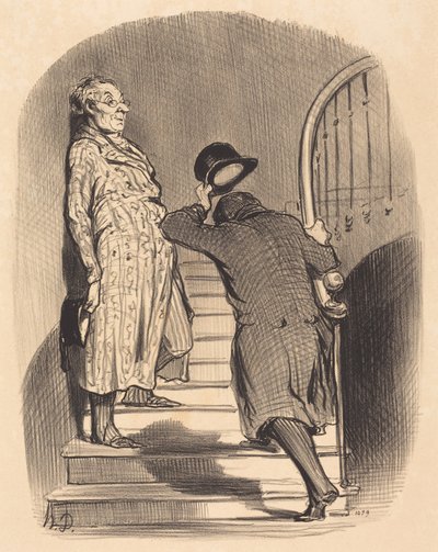 En lejer, der betaler sin husleje punktligt af Honoré Daumier