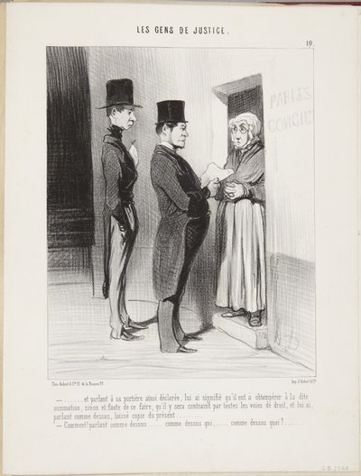 ...og idet han talte til sin således erklærede portnerske... af Honoré Daumier