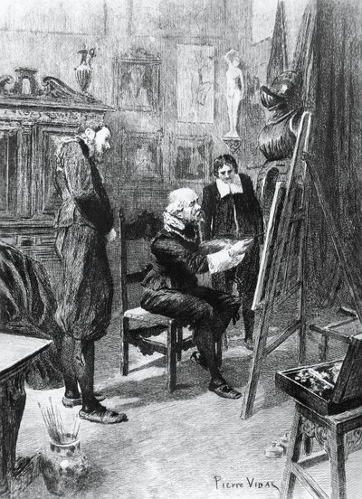 Illustration af Pierre Vidal (1849-1929) til Ukendt mesterværk, novelle af Honore de Balzac (1799-1850) fra samlingen i flere bind med titlen Human Comedy, udgivet i 1901, Paris af Honore de Balzac