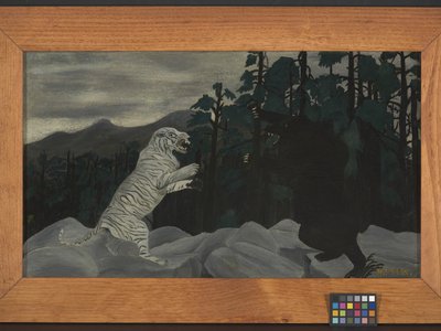 Den blå tiger (olie på stof) af Horace Pippin