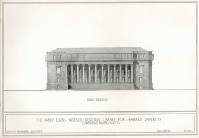 Forside, Harry Elkins Widener Memorial Library for Harvard University, Cambridge, Massachusetts (litho) af Horace Trumbauer