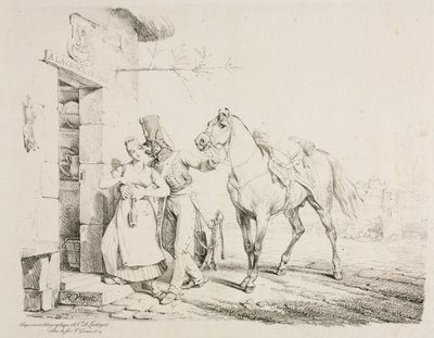En husar, der omfavner en tjener af Emile Jean Horace Vernet