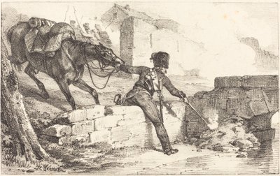 Artillerist tænder en mine af Emile Jean Horace Vernet