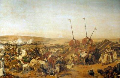 Erobring af Algeriet (1830-1847): "" Tilfangetagelse af Smalah (Smala) af Abd el Kader (Abd-el-Kader eller Ibn Muhyi al-Din al-Hasani) (1807-1883) af hertugen af ​​Aumale i Taguin af Emile Jean Horace Vernet