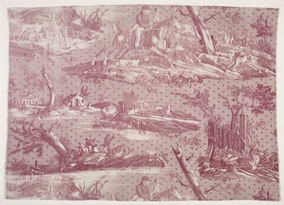 Fragment af kobbertrykt bomuld med jagtscenedesign, ca. 1815. af Emile Jean Horace Vernet