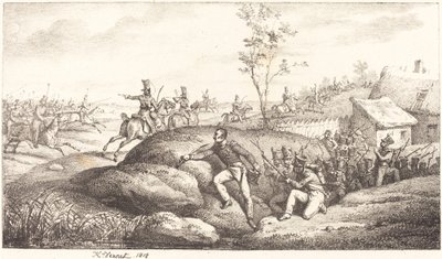 Infanteri baghold mod kosakkerne af Emile Jean Horace Vernet