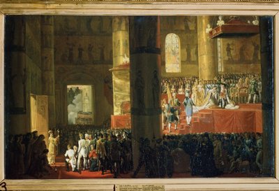 Kroningen af ​​kejserinde Maria Feodorovna den 5. april 1797. (Kroningen af ​​kejserinde Maria Feodorovna den 5. april 1797). Maleri af Horace Vernet (1789-1863). Olie på lærred, 60 x 95 cm. Fransk kunst fra det 19. århundrede. Det russiske statsmuseum, Sa af Emile Jean Horace Vernet