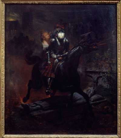 Leonores ballade Illustration af Gottfried Burgers digt "" Leonore" (1747-1794), Døden på hans hest tager Leonore. Maleri af Emile Jean Horace Vernet (1789-1863) 1839 søn. 0,61x0,55 m Nantes, musee des Beaux Arts af Emile Jean Horace Vernet