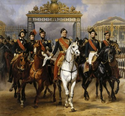 Louis Philippe og hans sønner til hest ved denne forlader Versailles af låsen, 10. juni 1837 af Emile Jean Horace Vernet