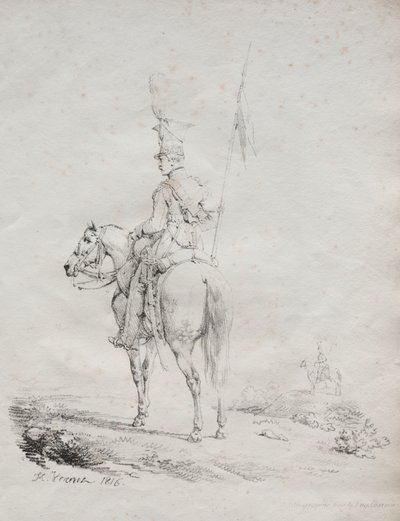 Samling af litografiske essays: Le Lancier en Vedette af Emile Jean Horace Vernet