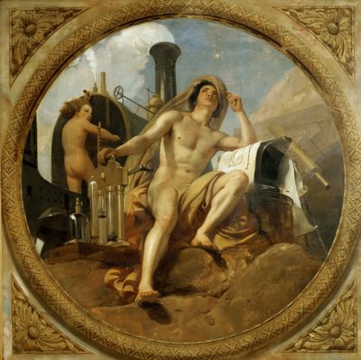 Dampens geni på jorden Loftsmaleri, Salle des Pas perdus, 1839-1847. af Emile Jean Horace Vernet