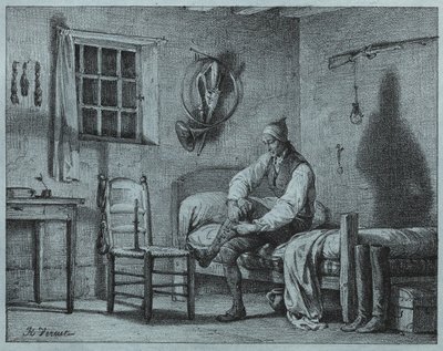 Manden-tjeneren af Limier rejser sig fra sengen, ca. 1818. af Emile Jean Horace Vernet