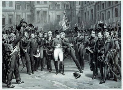 Napoleon Bonapartes (1769-1821) farvel til den kejserlige vagt i gården til Cheval Blanc i Fontainebleau 20/04/1814 Gravering af Emile Vernet dit Horace Vernet (1789-1863) 1814 Paris, B.N. af Emile Jean Horace Vernet
