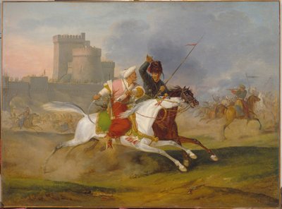 Turk and Cossack - Maleri af Horace Vernet (1789-1863), olie på lærred af Emile Jean Horace Vernet