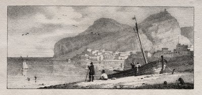Udsigt over en havn. af Emile Jean Horace Vernet