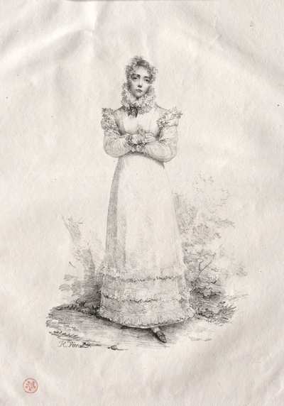 Ung kvinde stående. af Emile Jean Horace Vernet