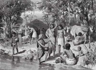 Arierne bosatte sig i Indien, ofring under åben himmel (litografi) af Horace van Ruith