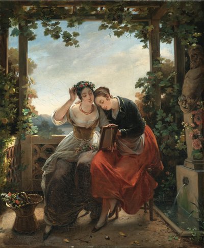 Unge piger kigger i et spejl af Hortense Haudebourt Lescot