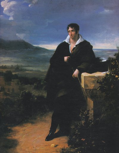 Portræt i fuld længde af Camille de Tournon i det romerske landskab af Hortense Haudebourt Lescot