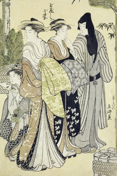 Komurasaki of Tama-Ya, nytårsdag (træbloktryk) af Hosada Gokei or Gokyo